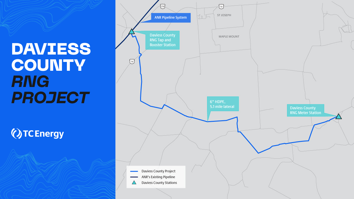 Project map showing the construction location for the Daviess County RNG Project