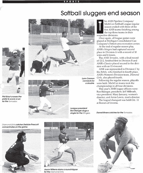 ANR softball team in 1990, featuring Mary
