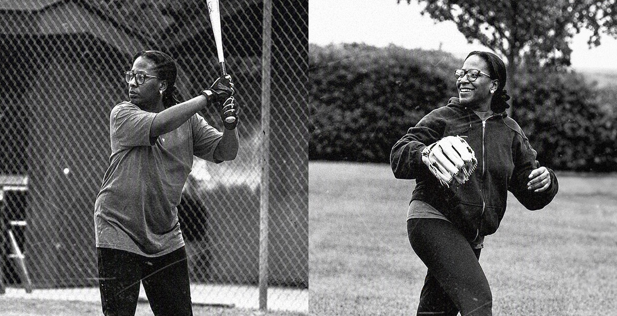 Mary in playing softball